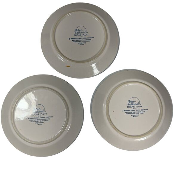 International Sugar Plum Stoneware Salad Plates Set Of 3 Farmhouse Country Chic - Picture 5 of 7